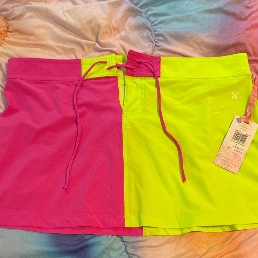 Hurley Neon Pink and Neon Yellow Split Board Skirt